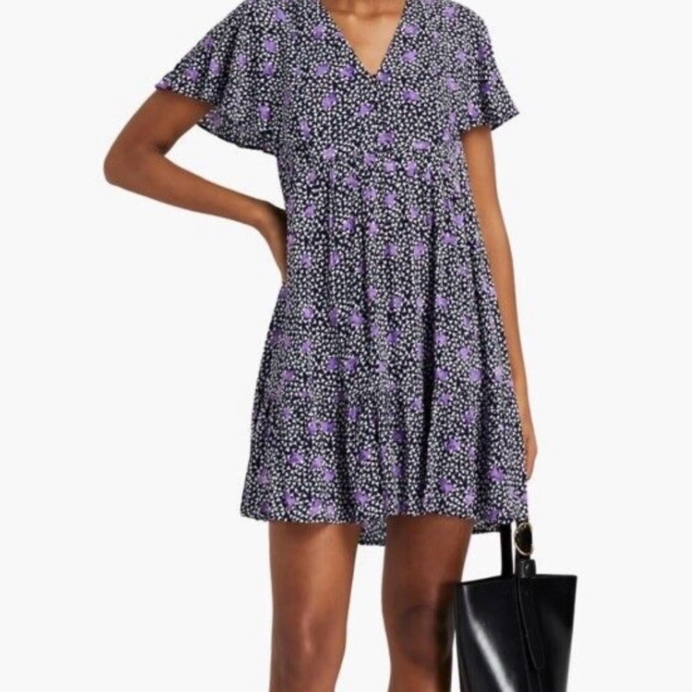 Maje Navy and Purple Floral Mini Dress